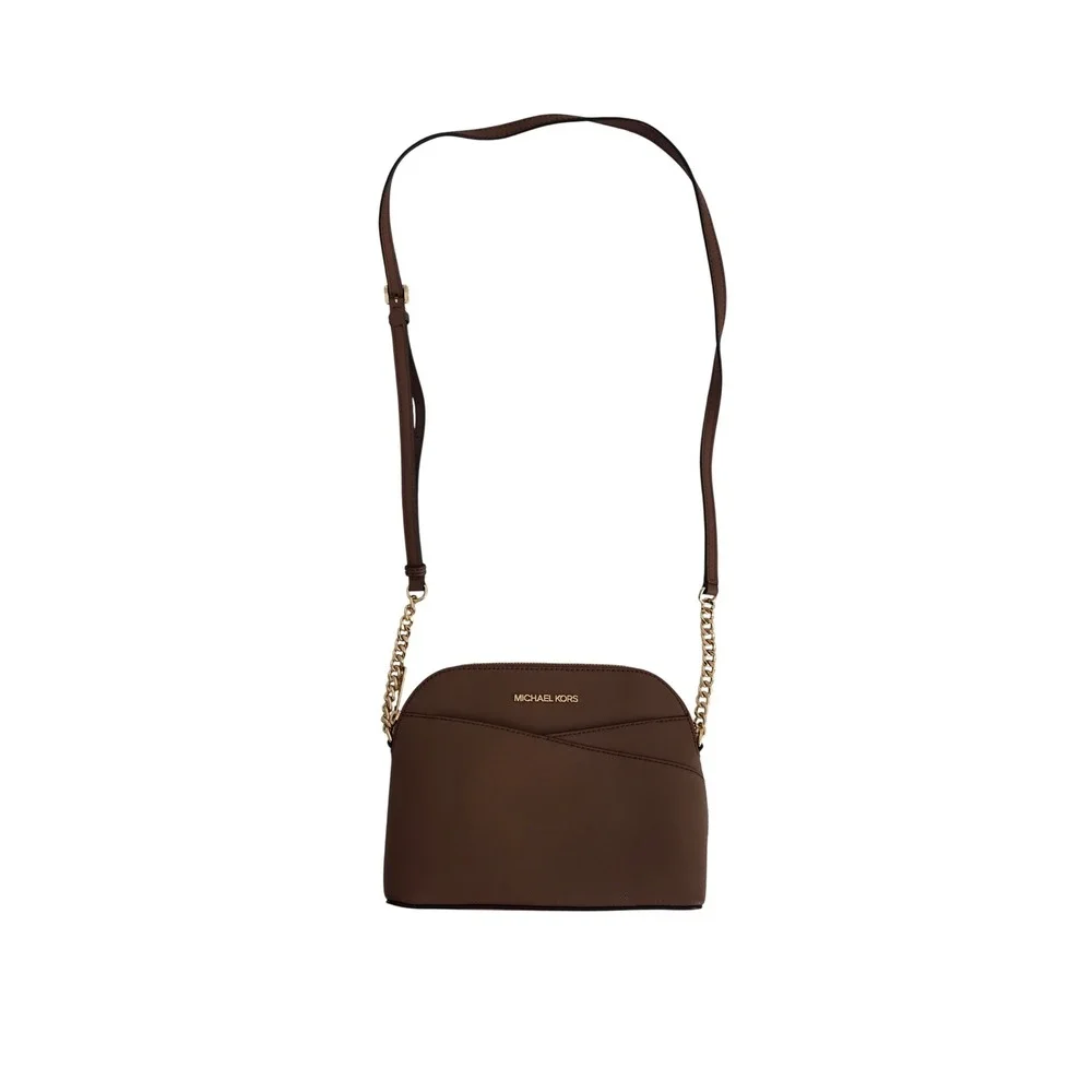 Michael Kors Brown Saffiano Leather Dome Crossbody Bag Gold Hardware